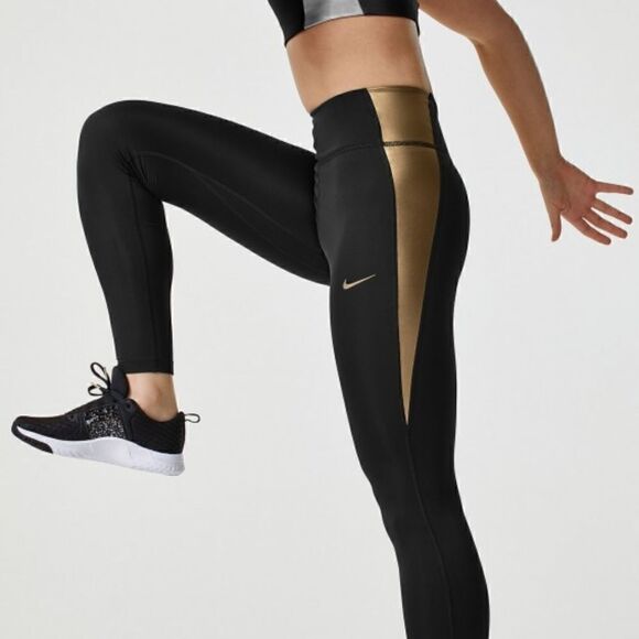 Nike Pro One Tigh Epic Luxe Leggings Tights Black Gold CU5020-010 Women's New - Picture 2 of 16